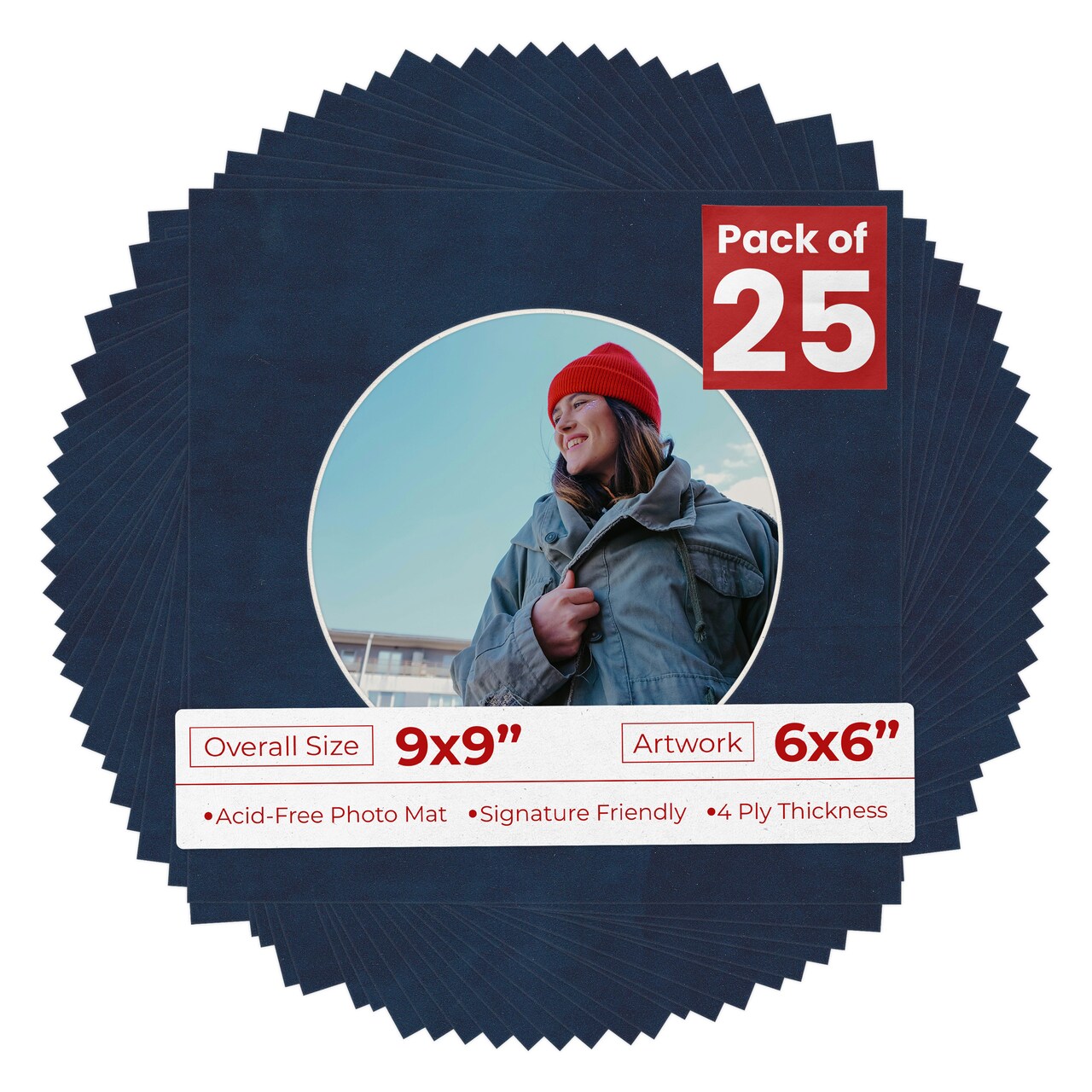 Navy Suede Mat Board for 9x9 Frames - Circle Opening for 6x6 Photos